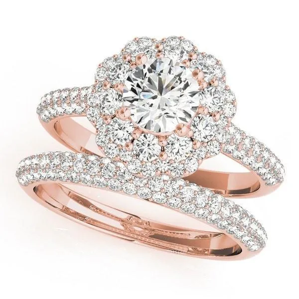 Rings Fire Brilliance Leanne Round Center Stone Micro Pave Shank Halo Engagement Ring