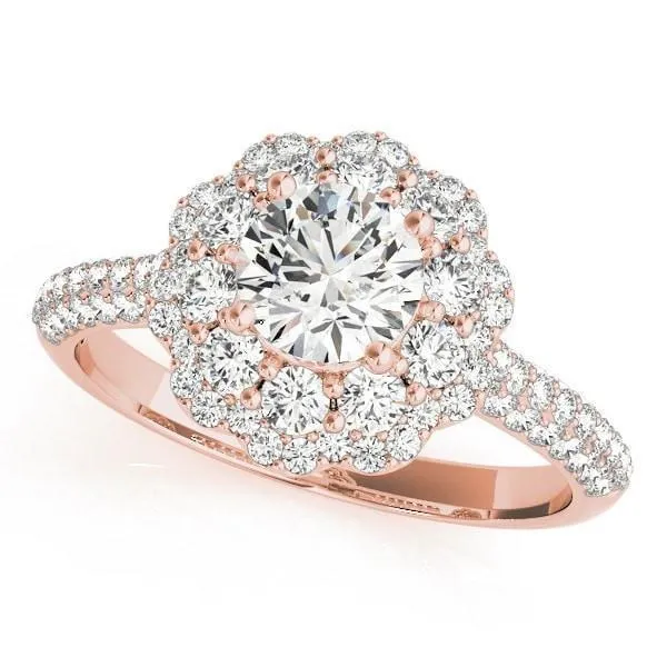 Rings Fire Brilliance Leanne Round Center Stone Micro Pave Shank Halo Engagement Ring