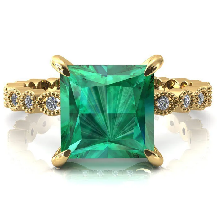 Rings Fire Brilliance Lizette Princess Emerald 4 Claw Prong 34 Eternity Milgrain Diamond Shank Engagement Ring Rings Fire Brilliance Lizette Princess Emerald 4 Claw Prong 34 Eternity Milgrain Diamond Shank Engagement Ring