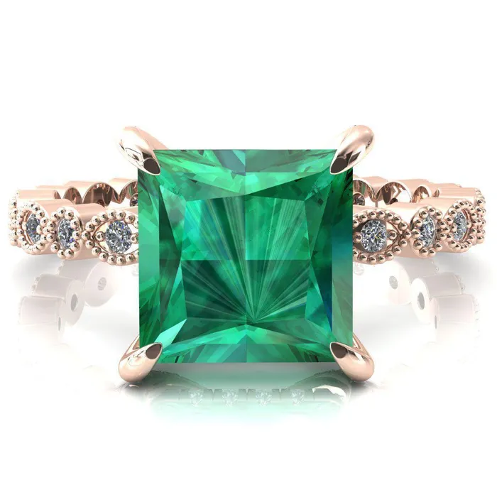 Rings Fire Brilliance Lizette Princess Emerald 4 Claw Prong 34 Eternity Milgrain Diamond Shank Engagement Ring