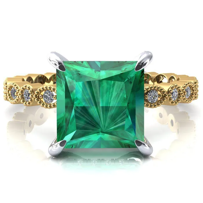 Rings Fire Brilliance Lizette Princess Emerald 4 Claw Prong 34 Eternity Milgrain Diamond Shank Engagement Ring