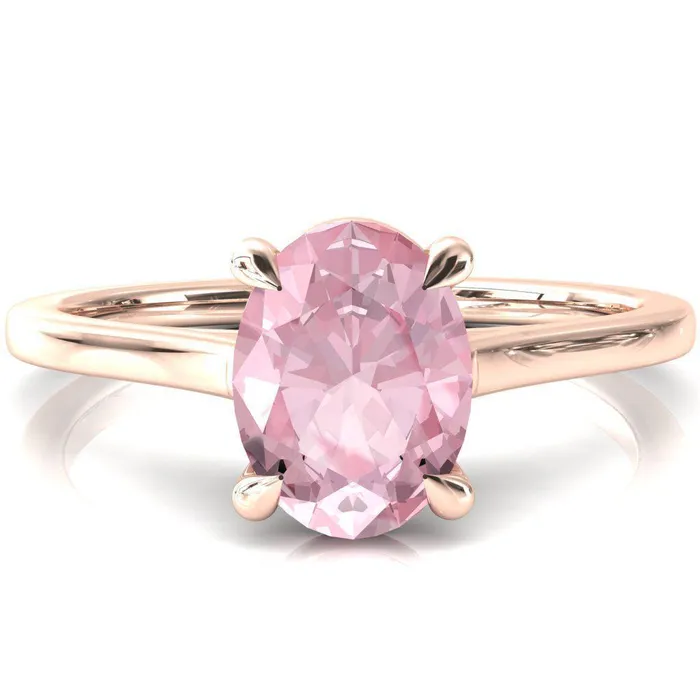 Rings Fire Brilliance Lizzy Oval Pink Sapphire 4 Claw Prong Cathedral Engagement Ring
