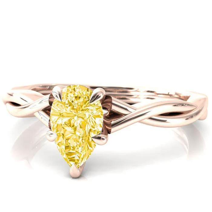 Rings Fire Brilliance Lucia Pear Canary Yellow 5 Claw Prong 12 Infinity Solitaire Ring Engagement Ring