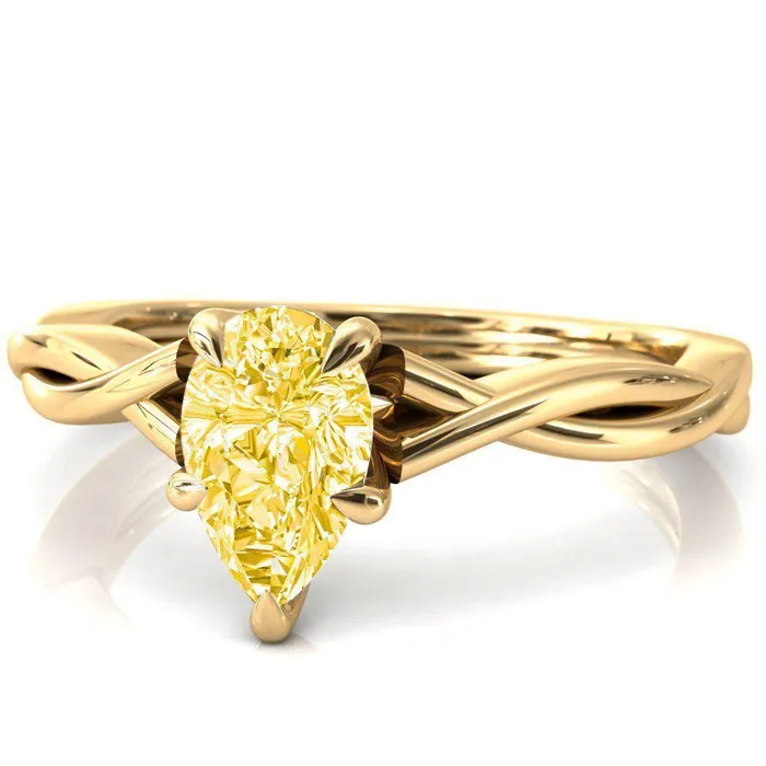 Rings Fire Brilliance Lucia Pear Canary Yellow 5 Claw Prong 12 Infinity Solitaire Ring Engagement Ring