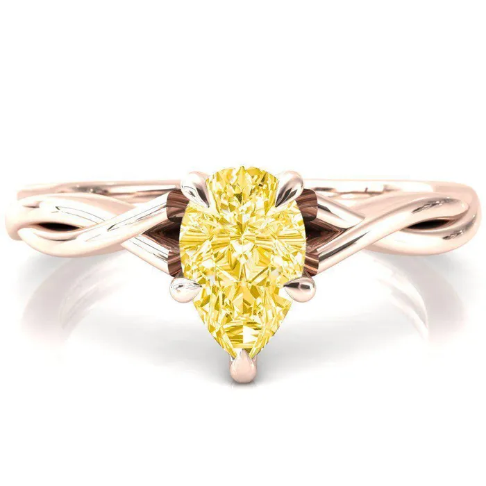 Rings Fire Brilliance Lucia Pear Canary Yellow 5 Claw Prong 12 Infinity Solitaire Ring Engagement Ring