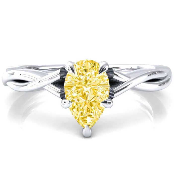 Rings Fire Brilliance Lucia Pear Canary Yellow 5 Claw Prong 12 Infinity Solitaire Ring Engagement Ring