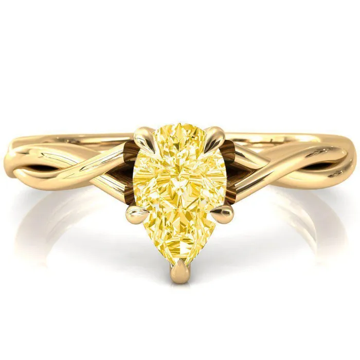 Rings Fire Brilliance Lucia Pear Canary Yellow 5 Claw Prong 12 Infinity Solitaire Ring Engagement Ring