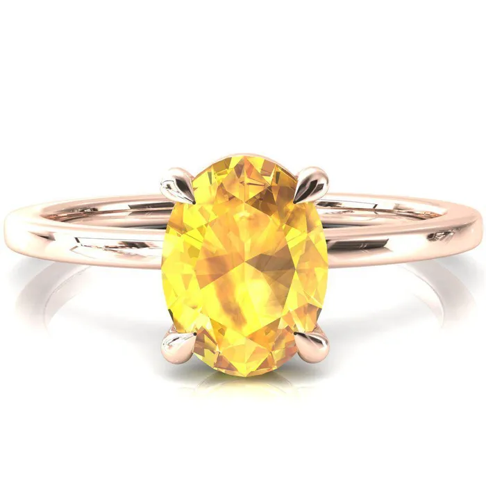 Rings Fire Brilliance Lyla Oval Yellow Sapphire 4 Claw Prong Single Rail Solitaire Ring
