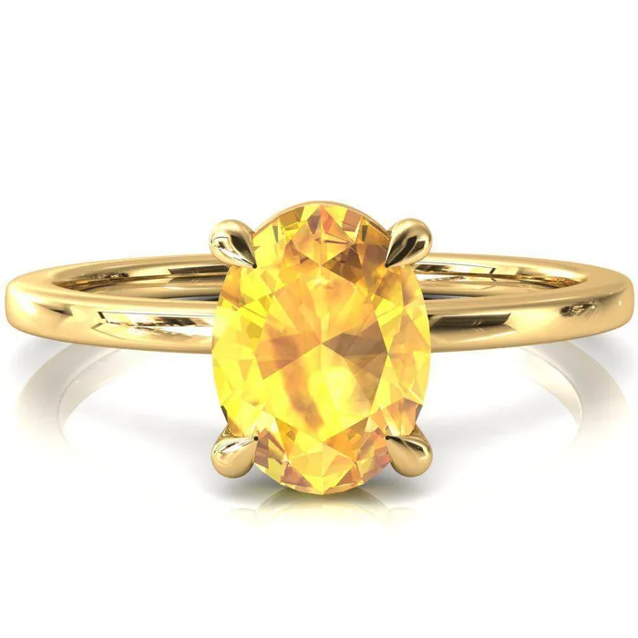 Rings Fire Brilliance Lyla Oval Yellow Sapphire 4 Claw Prong Single Rail Solitaire Ring