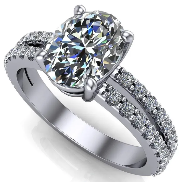 Rings Fire Brilliance Marmalade Oval Center Stone 4 Prong Split Band Engagement Ring