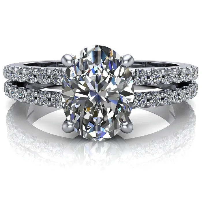 Rings Fire Brilliance Marmalade Oval Center Stone 4 Prong Split Band Engagement Ring