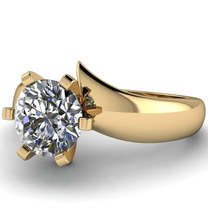 Rings Fire Brilliance Monae Round Center Stone 6 Peg Wavy Bypass Engagement Ring