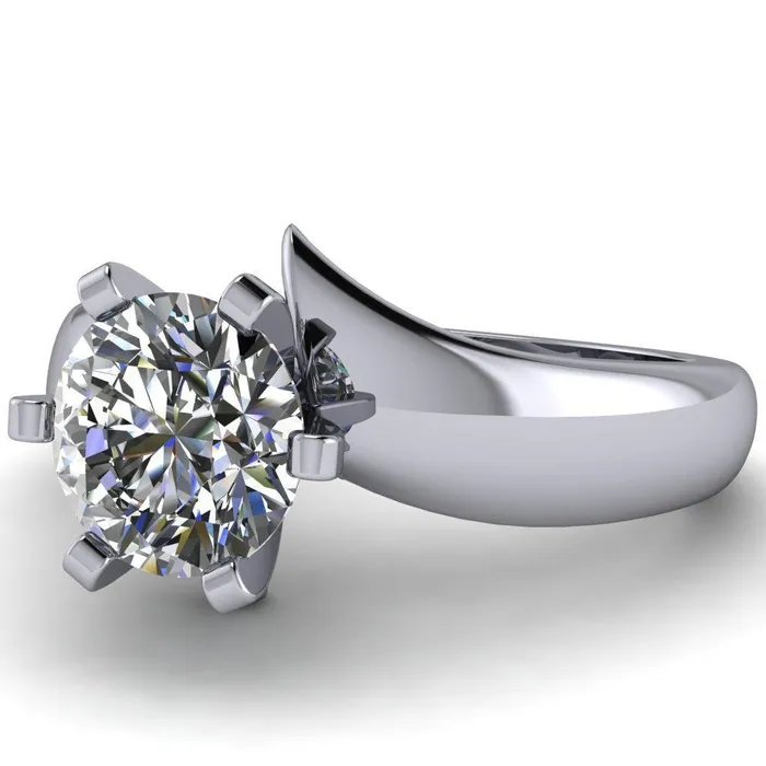 Rings Fire Brilliance Monae Round Center Stone 6 Peg Wavy Bypass Engagement Ring