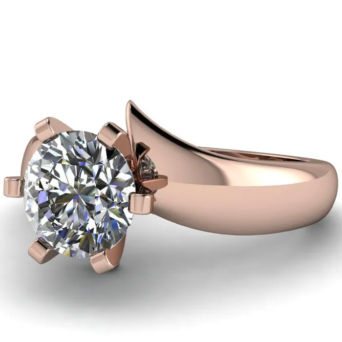 Rings Fire Brilliance Monae Round Center Stone 6 Peg Wavy Bypass Engagement Ring