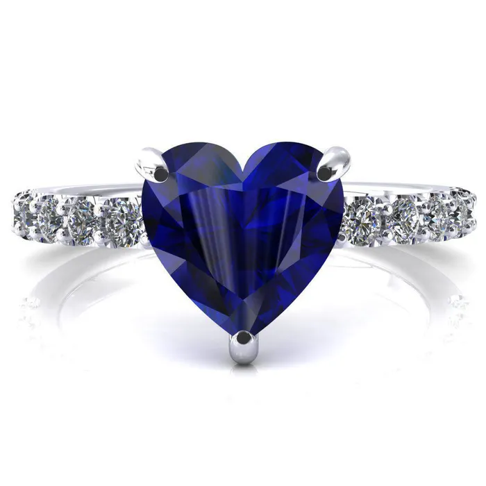Rings Fire Brilliance Mylene Heart Blue Sapphire 3 Prong Sculptural Half Eternity Diamond Engagement Ring Rings Fire Brilliance Mylene Heart Blue Sapphire 3 Prong Sculptural Half Eternity Diamond Engagement Ring