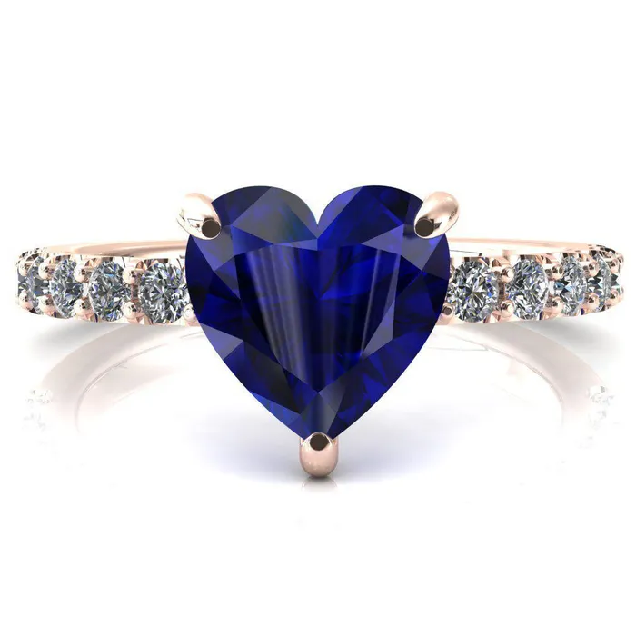 Rings Fire Brilliance Mylene Heart Blue Sapphire 3 Prong Sculptural Half Eternity Diamond Engagement Ring
