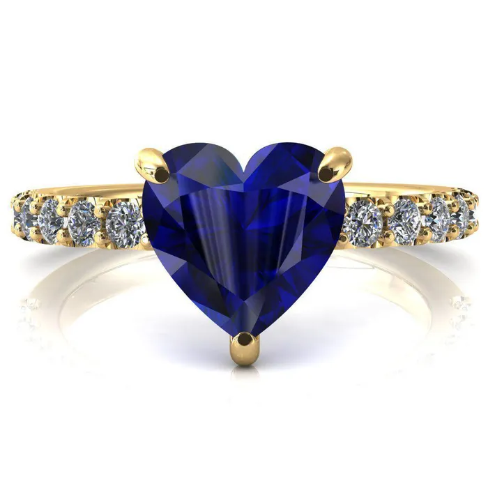 Rings Fire Brilliance Mylene Heart Blue Sapphire 3 Prong Sculptural Half Eternity Diamond Engagement Ring