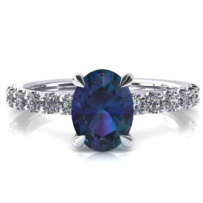 Rings Fire Brilliance Mylene Oval Alexandrite 4 Prong Sculptural Half Eternity Diamond Engagement Ring Rings Fire Brilliance Mylene Oval Alexandrite 4 Prong Sculptural Half Eternity Diamond Engagement Ring