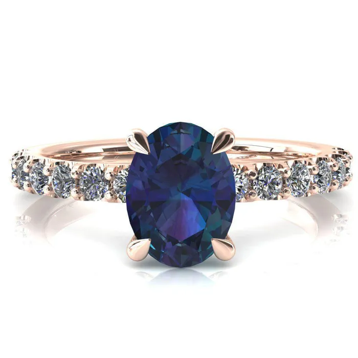 Rings Fire Brilliance Mylene Oval Alexandrite 4 Prong Sculptural Half Eternity Diamond Engagement Ring