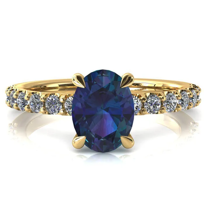 Rings Fire Brilliance Mylene Oval Alexandrite 4 Prong Sculptural Half Eternity Diamond Engagement Ring