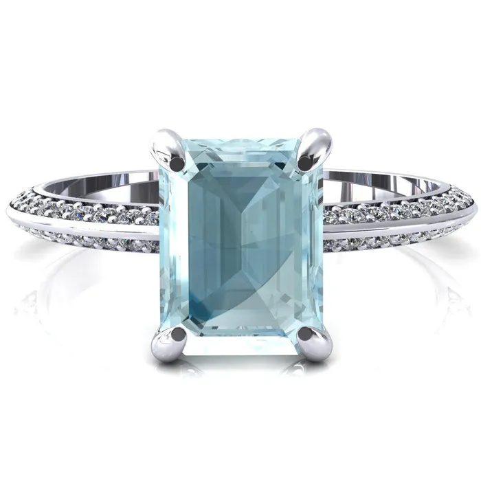 Rings Fire Brilliance Nancy Emerald Aqua Blue Spinel 4 Prong 12 Eternity Diamond Knife Shank Accent Engagement Ring Rings Fire Brilliance Nancy Emerald Aqua Blue Spinel 4 Prong 12 Eternity Diamond Knife Shank Accent Engagement Ring