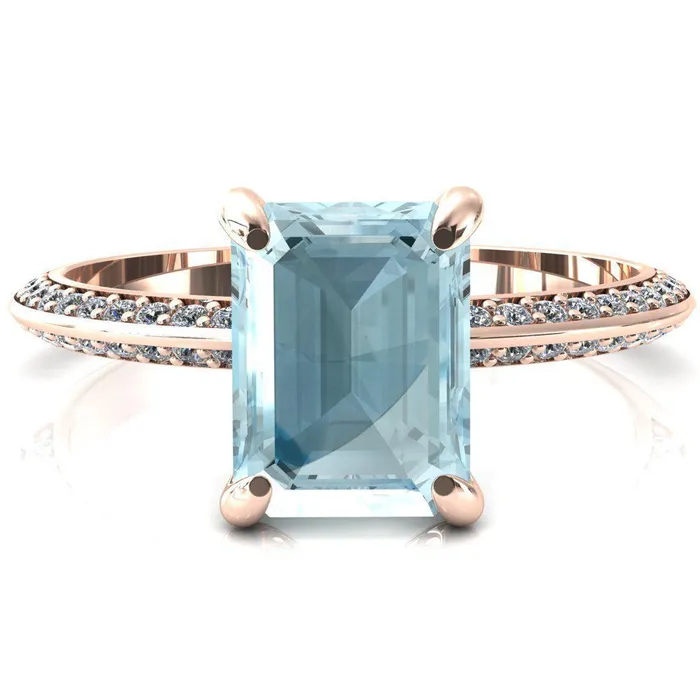 Rings Fire Brilliance Nancy Emerald Aqua Blue Spinel 4 Prong 12 Eternity Diamond Knife Shank Accent Engagement Ring