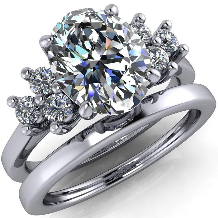 Rings Fire Brilliance Nirvana Oval Center Stone Multi Diamond Side Engagement Ring