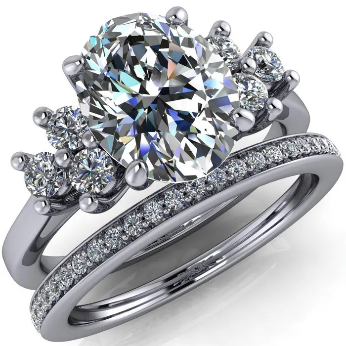 Rings Fire Brilliance Nirvana Oval Center Stone Multi Diamond Side Engagement Ring