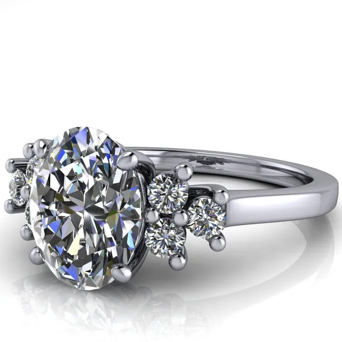 Rings Fire Brilliance Nirvana Oval Center Stone Multi Diamond Side Engagement Ring