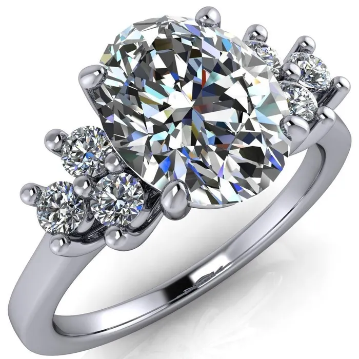 Rings Fire Brilliance Nirvana Oval Center Stone Multi Diamond Side Engagement Ring