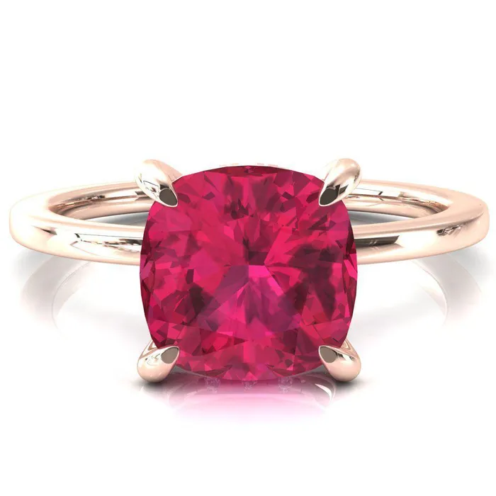 Rings Fire Brilliance Rosy Cushion Ruby 4 Claw Prong Single Rail Micropave Engagement Ring