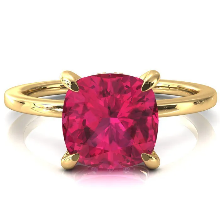 Rings Fire Brilliance Rosy Cushion Ruby 4 Claw Prong Single Rail Micropave Engagement Ring