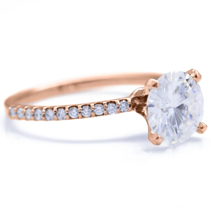 Rings Fire Brilliance Round Center Stone 4 Prongs Diamond Accent Ice Solitaire Ring