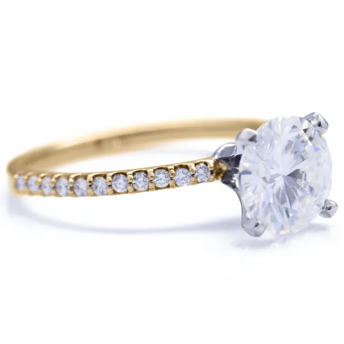 Rings Fire Brilliance Round Center Stone 4 Prongs Diamond Accent Ice Solitaire Ring