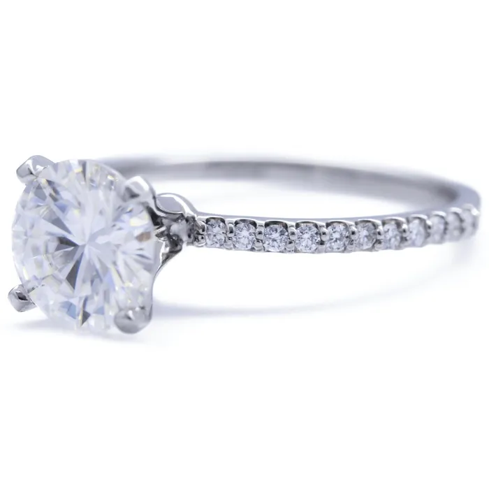 Rings Fire Brilliance Round Center Stone 4 Prongs Diamond Accent Ice Solitaire Ring