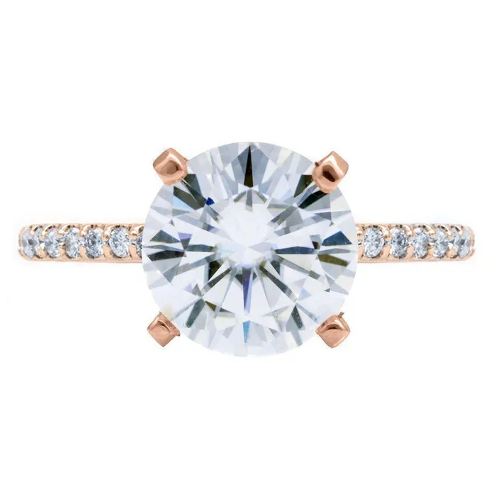 Rings Fire Brilliance Round Center Stone 4 Prongs Diamond Accent Ice Solitaire Ring