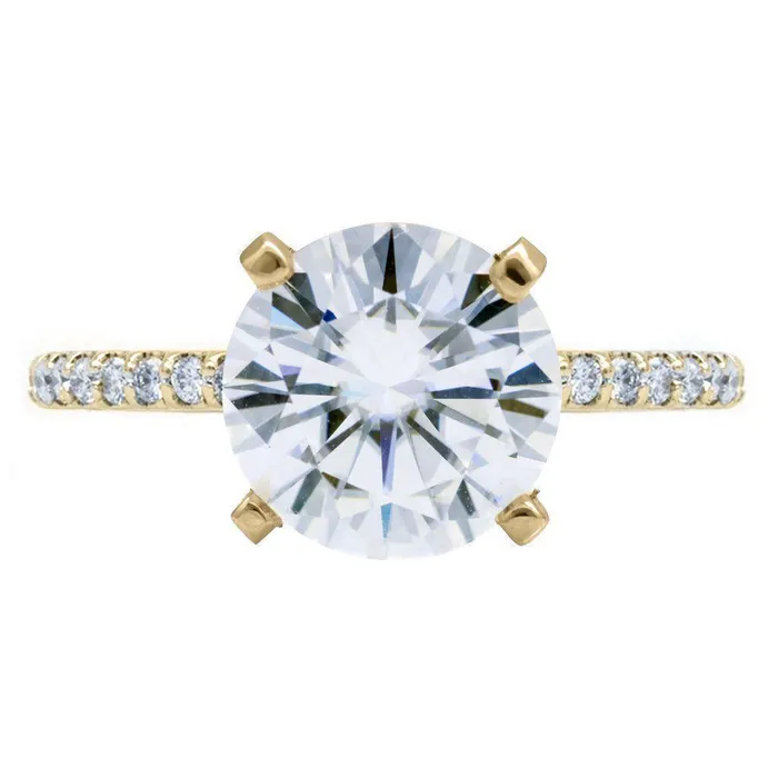 Rings Fire Brilliance Round Center Stone 4 Prongs Diamond Accent Ice Solitaire Ring