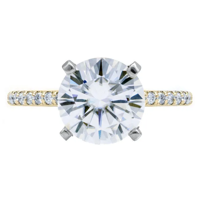 Rings Fire Brilliance Round Center Stone 4 Prongs Diamond Accent Ice Solitaire Ring