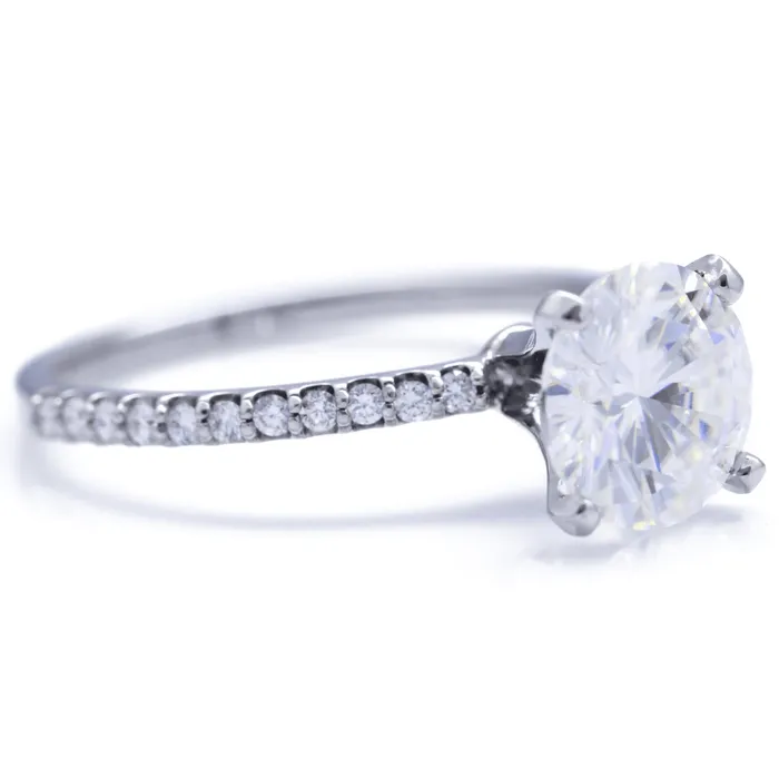 Rings Fire Brilliance Round Center Stone 4 Prongs Diamond Accent Ice Solitaire Ring