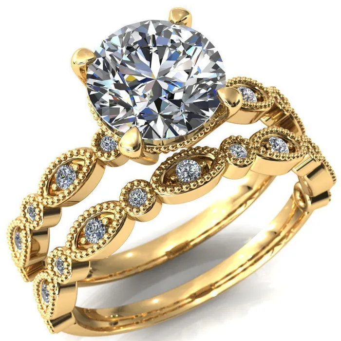 Rings Fire Brilliance Shirley Round Center Stone 4 Prong Loop Diamond Side Engagement Ring