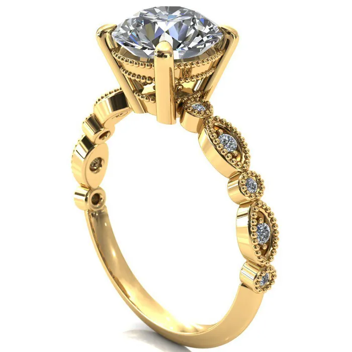 Rings Fire Brilliance Shirley Round Center Stone 4 Prong Loop Diamond Side Engagement Ring