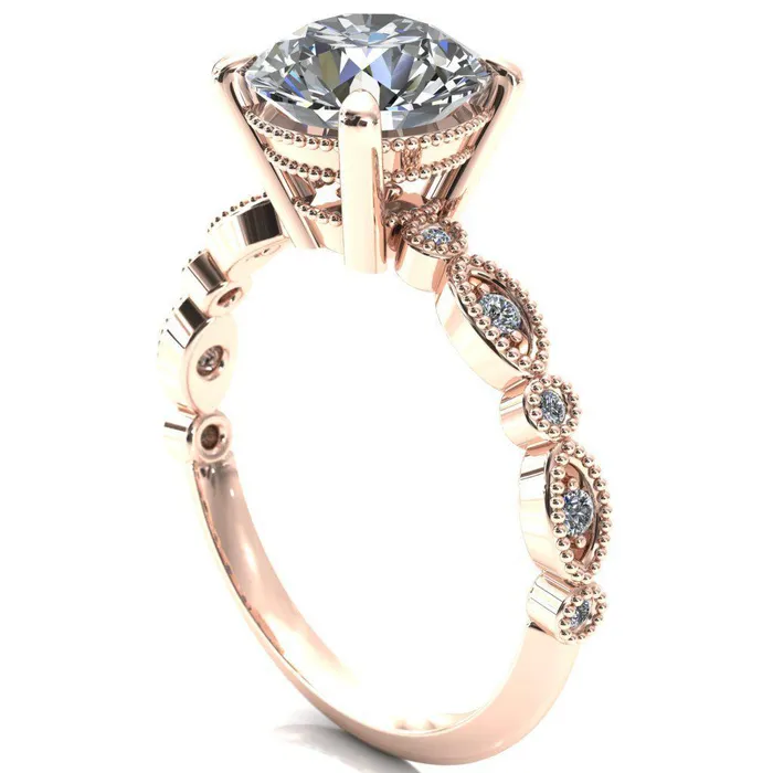 Rings Fire Brilliance Shirley Round Center Stone 4 Prong Loop Diamond Side Engagement Ring
