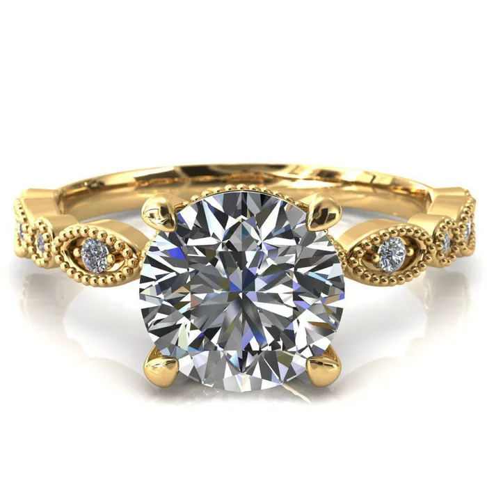 Rings Fire Brilliance Shirley Round Center Stone 4 Prong Loop Diamond Side Engagement Ring