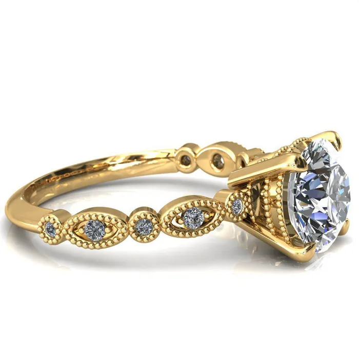 Rings Fire Brilliance Shirley Round Center Stone 4 Prong Loop Diamond Side Engagement Ring