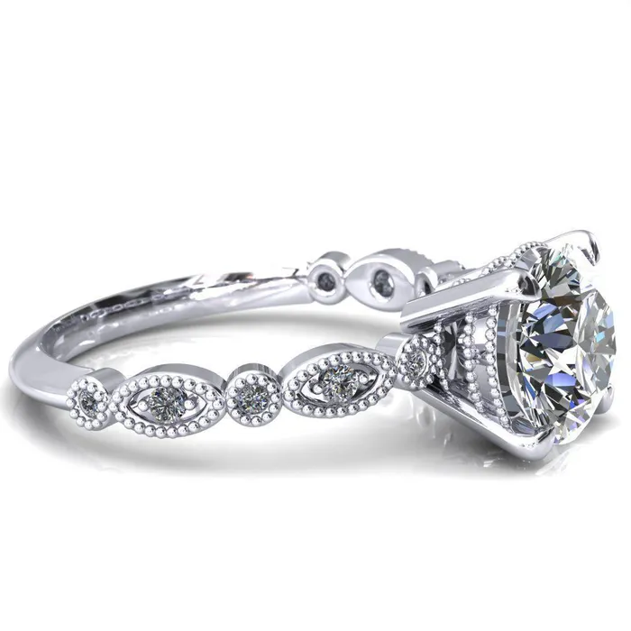 Rings Fire Brilliance Shirley Round Center Stone 4 Prong Loop Diamond Side Engagement Ring