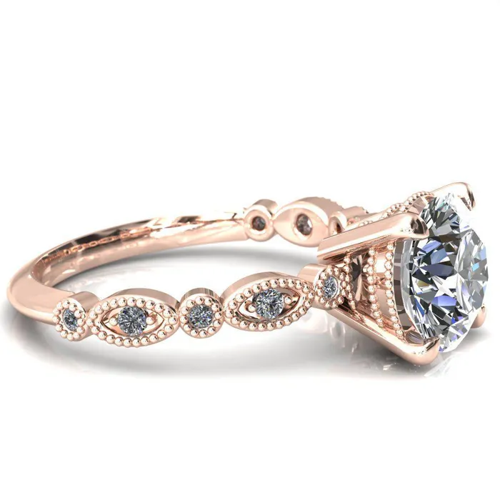 Rings Fire Brilliance Shirley Round Center Stone 4 Prong Loop Diamond Side Engagement Ring