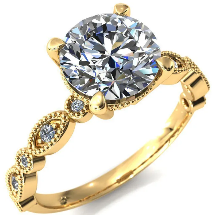 Rings Fire Brilliance Shirley Round Center Stone 4 Prong Loop Diamond Side Engagement Ring