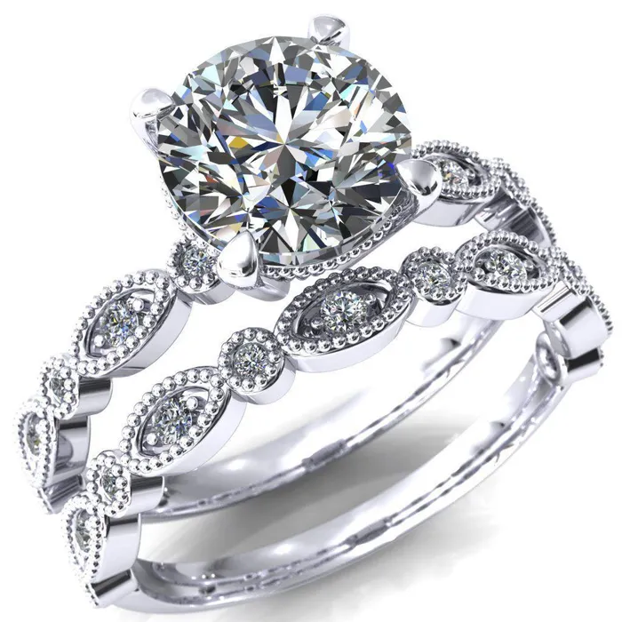 Rings Fire Brilliance Shirley Round Center Stone 4 Prong Loop Diamond Side Engagement Ring