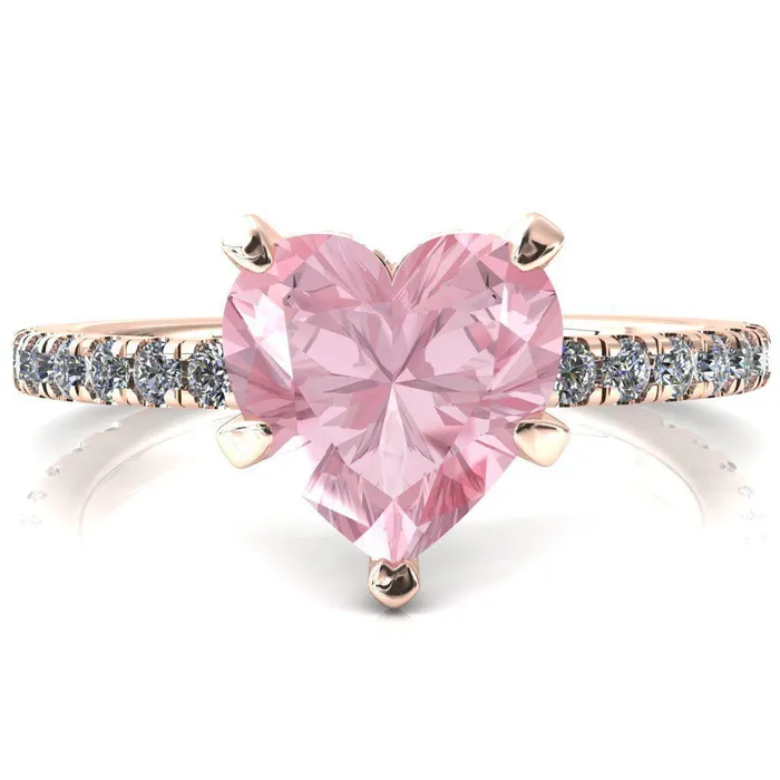 Rings Fire Brilliance Sicili Heart Pink Sapphire 5 Prong 34 Micro Pave Diamond Engagement Ring