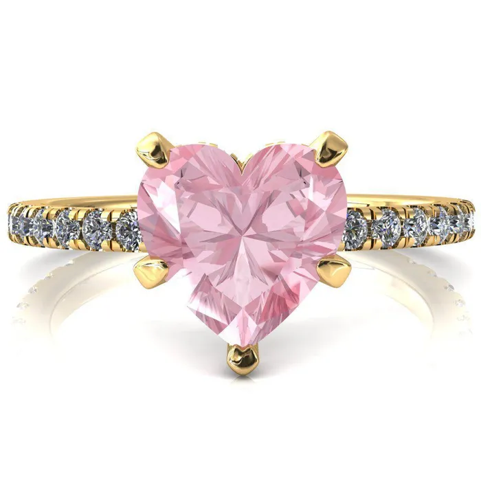 Rings Fire Brilliance Sicili Heart Pink Sapphire 5 Prong 34 Micro Pave Diamond Engagement Ring